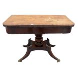 C19th Mahogany Tea Table with wide rosewood cross banding, bead mouldings, swivel top with