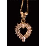 18ct. Gold 0.50 Point Diamond Heart Pendant set with baguettes & round diamonds on chain