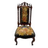 Victorian Mahogany Prie-dieu Chair on cabriole supports with overstuffed seat, original tapestry,