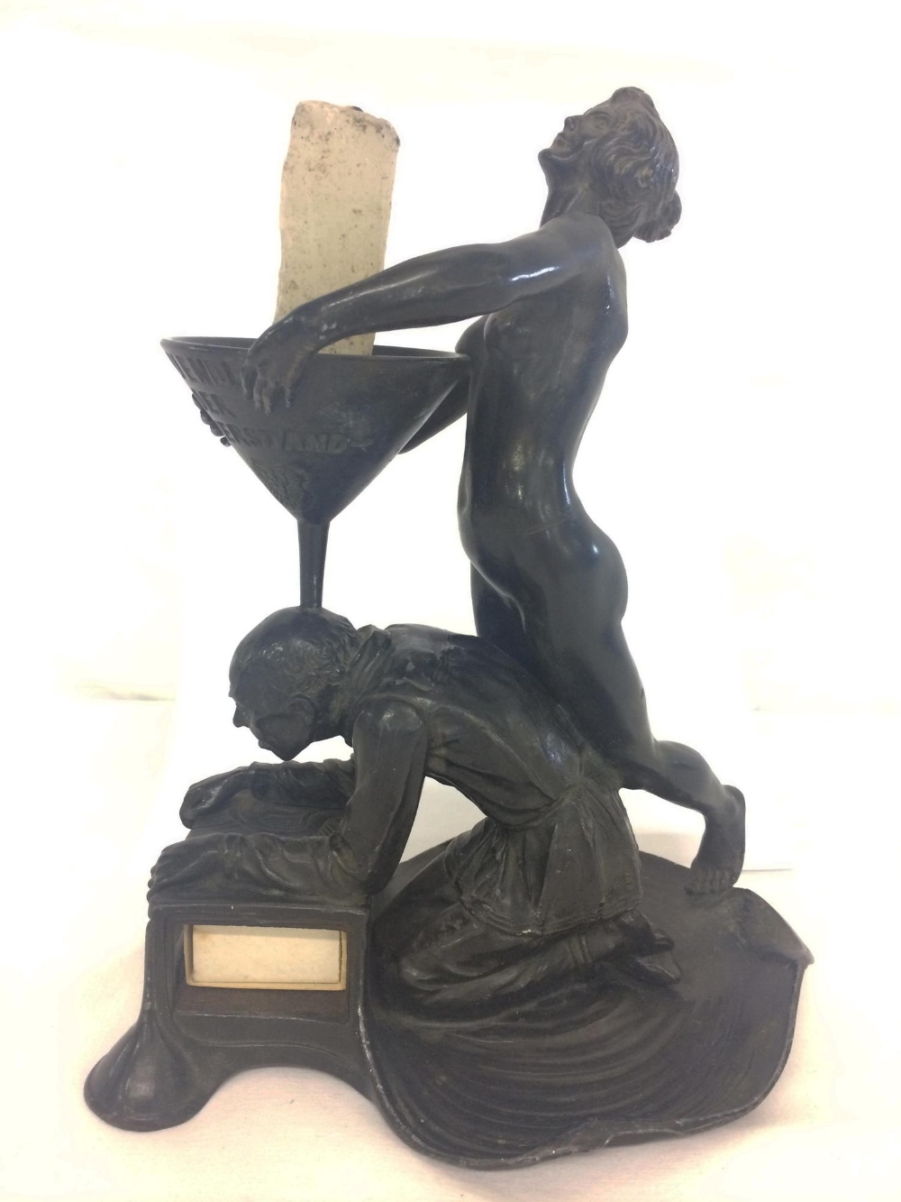 Early C20th German Spelter Candle/Match Holder modelled as gentleman kneeling on lily pad over a - Image 2 of 3