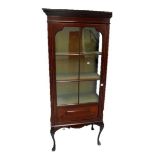 Edwardian Single Door Mahogany Display Cabinet with 6 paned glass, cloth lined shelves, on tall