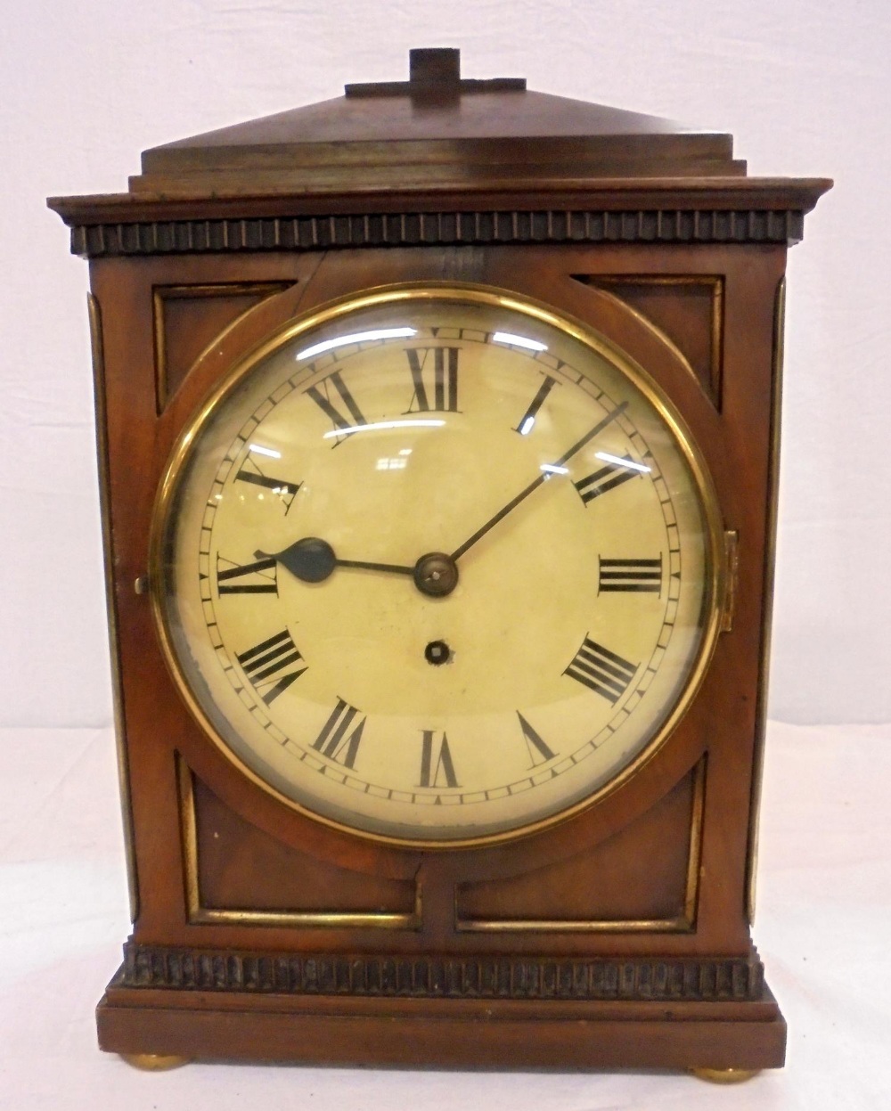 Regency Single Fusee Mahogany Bracket Clock with painted dial, Roman numerals, blued hands, on