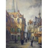 Large Unframed Early C20th Oil on Canvas French Street Scene, Monterey signed G Braitor?, approx. 29