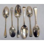 6 C19th Bottom Marked Hanoverian Rattail Serving/Soup Spoons, all engraved with crest