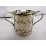 C18th Silver 2 Handled Loving Cup with writhen lower body surrounded by flower heads, strap handles,