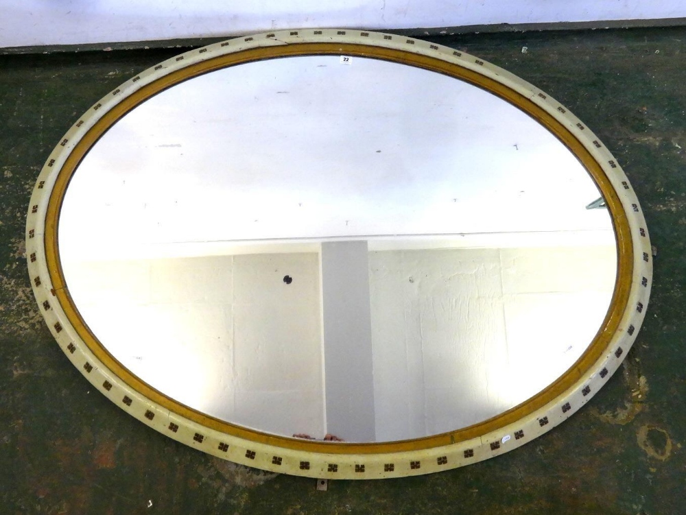 Large Oval Mirror with painted frame & studded mounts, approx. 51" x 46"