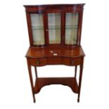 Small Edwardian Hall Table on square tapering spade footed supports, shaped frieze drawer, glazed