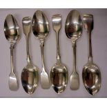 6 C19th Victorian Fiddle Pattern Dessert Spoons, maker WRS London 1844