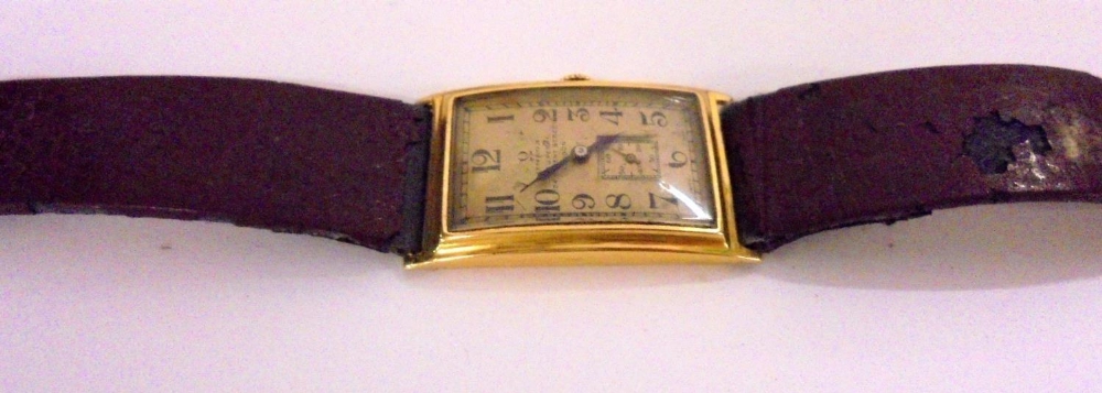 Gents 18ct Gold Omega Tank Shaped Wristwatch, silvered dial with black Arab numerals, secondary - Image 3 of 4