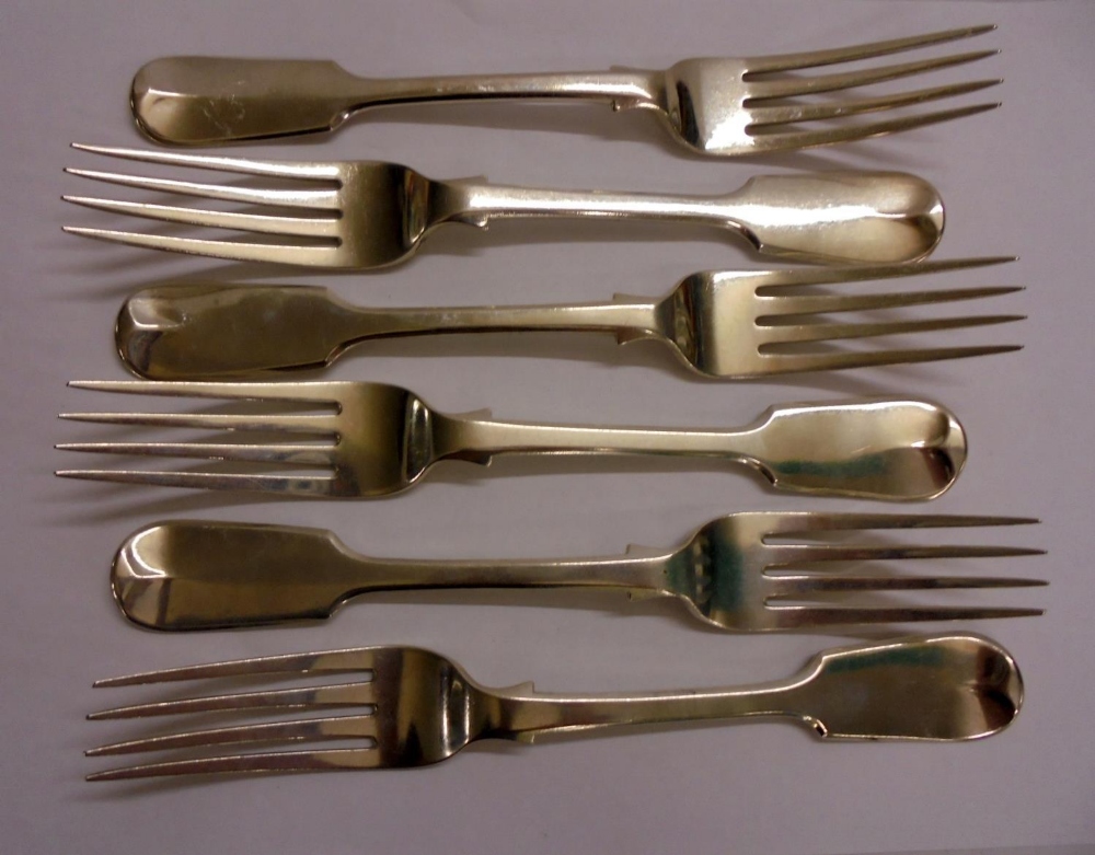 6 C19th Victorian Silver Fiddle Pattern Dining Forks, maker RW London 1842