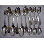 6 C19th Silver Fiddle Pattern Dessert Spoons, 3 by George Angel, 3 by HDHL London & 6 C19th Georgian