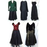 Ladies Vintage Clothing: John Charles black ball gown, Parigi black/green skirt suit, Laura Ashley