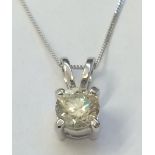 0.88 carat Diamond Solitaire Pendant set 18ct. White Gold on chain/necklace