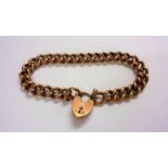 Ladies 9ct Gold Heavy Belcher Link Bracelet with heart shaped padlock & safety chain