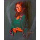 Glamour Portrait 'Edwina' redhead wearing emerald green dress by Louis Shabner