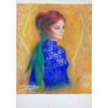 Glamour Portrait 'Lee' redhead wearing blue top with green scarf in her hair by Louis Shabner