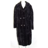 Vintage Black Full Length Moleskin Coat, labelled 'Scotch Mole British Made'