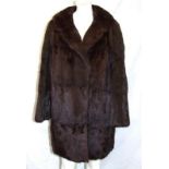 Ladies Dark Brown Mink 3/4 Length Coat with embroidered floral satin lining & name 'May'