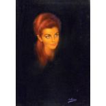 Glamour Portrait Lady with red hair on black ground by Louis Shabner