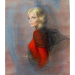 Glamour Portrait 'Wendy' blonde hair, wearing red jumper & black scarf by Louis Shabner