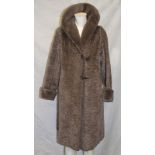 Ladies Vintage Taupe Astrakhan Style Faux Fur Coat with label 'A Luxury Garment In Dynel'