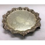 Heavy Quality Silver Salver with c-scroll & leaf encrusted border, engraved commemorative marriage