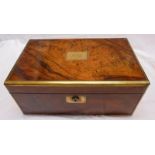 Walnut Writing Box with Brass Edging and inset plate, black leather gilt tooled writing area with