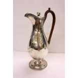 C18th Georgian Silver Claret Jug with pear wood handle, classic C18th ewer shape, bright cut