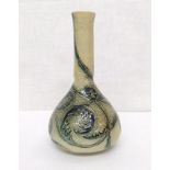 Martin Brothers Small Stoneware Bottle Vase with abstract scrolling decoration & twisted neck,