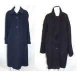 Ladies Navy Blue Wool Full Length Coat, labelled 'Dereta London' size 18 & Windsmoor Black Wool 3/