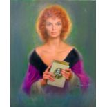 Glamour Portrait 'Titania' auburn hair, wearing purple dress, holding book by Louis Shabner