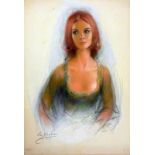 Glamour Portrait 'Helga' redhead wearing green dress by Louis Shabner