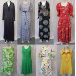 Ladies Vintage Dresses: Richard Shops blue floral maxi, pink/yellow floral mini, Sixth Sense red