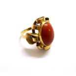 18ct. Gold Coral Set Designer Style Ring size Q