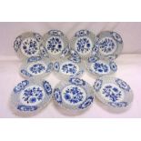 10 Meissen Pierced Blue & White Onion Pattern Plates, 4 with blue crossed swords mark, 6 with blue