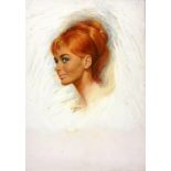 Glamour Portrait Unnamed Lady with auburn hair on white ground by Louis Shabner