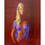 Glamour Portrait Unnamed Blonde Lady wearing bikini top & shawl by Louis Shabner