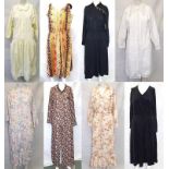 Ladies Vintage Dresses incl. yellow/white stripe cotton, white shirt dress with organza collar &
