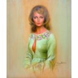 Glamour Portrait 'Monica' blond wearing pale green floral dress by Louis Shabner