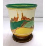 Clarice Cliff Secrets Baluster Shaped Flared Rim Vase, brown foot rim with orange band, decorated