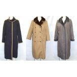 Ladies Vintage Coats: Dannimac Royale Collection grey faux suede fur lined, beige mac with faux