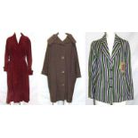 Ladies Vintage Brown Wool Coat, Burgundy Corduroy Coat & School Blazer labelled Schoolwear Ltd St,