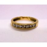 Ladies 18ct Gold Half Hoop Channel Set Diamond Ring, set 7 bright cut stones, size L