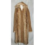 Ladies Vintage Astrakhan Style Wool/Faux Fur Coat with hood, labelled 'Astraka WW Fabric by