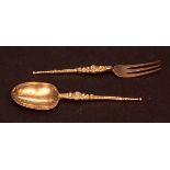 George V silver gilt Christening spoon and fork, London 1910 by The Goldsmiths & Silversmiths Co, 6"