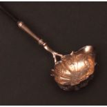 19th century unmarked white metal punch ladle with ebonised handle, 11 1/2" long