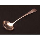 George III Old English pattern sauce ladle, crested and initialled, with circular bowl, length 6 5/