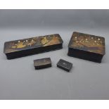 Mixed group: two early 20th century Japanese paper m ch boxes with lacquered lids depicting