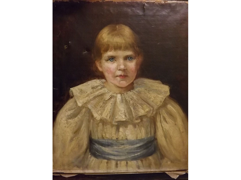 19th century English school, oil on canvas, Head and shoulders portrait of a young girl wearing - Image 2 of 3