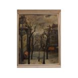 B C Maas, signed, oil on board, "Winter in Paris", 20 x 15 ins